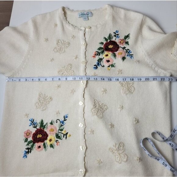 EMBROIDERED Grandma Knit Cardigan Floral Butterfly L Haband Vintage - Picture 13 of 16